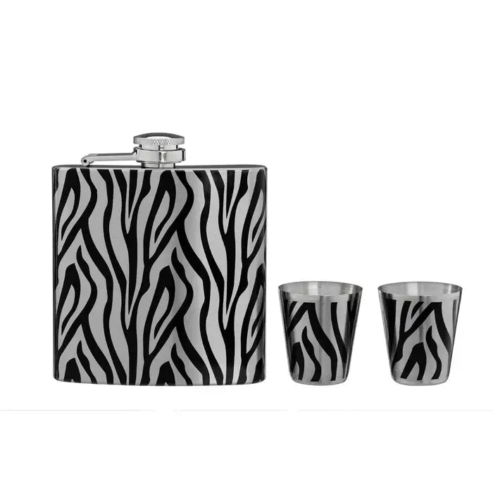 Aidan Zebra Hip Flask and Shot Glasses Set