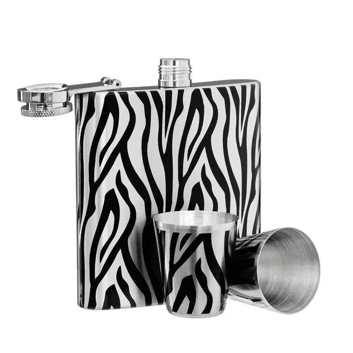 Aidan Zebra Hip Flask and Shot Glasses Set