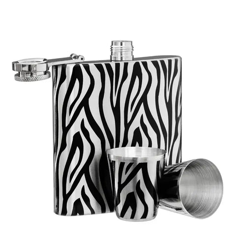 Aidan Zebra Hip Flask and Shot Glasses Set