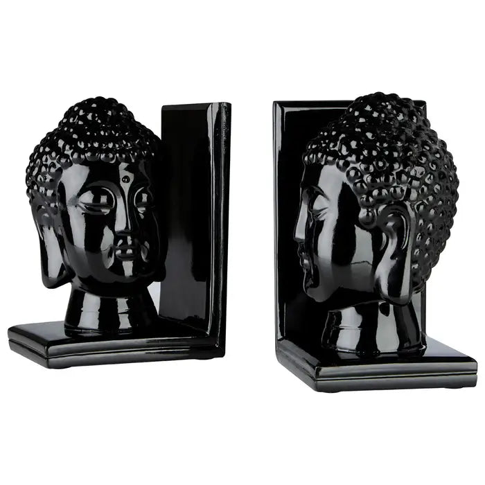 Phillipa Buddha Head Black Bookends - Set of 2