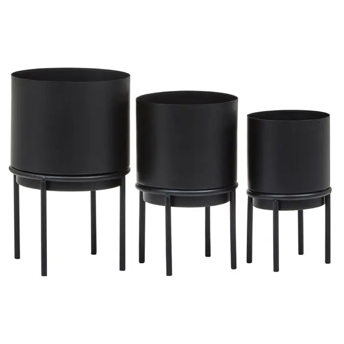 Avian Set Of Three Black Finish Planters