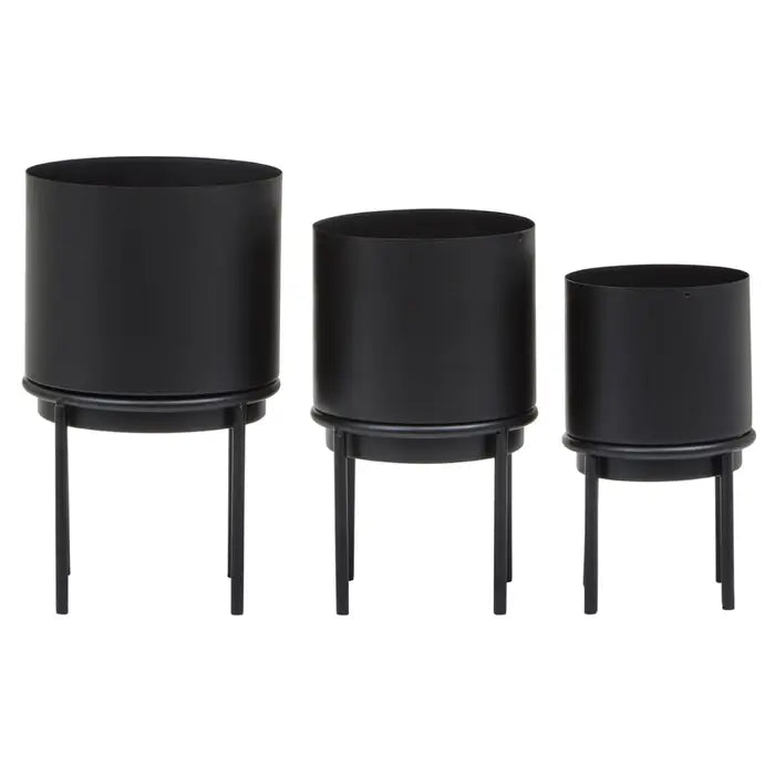 Avian Set Of Three Black Finish Planters