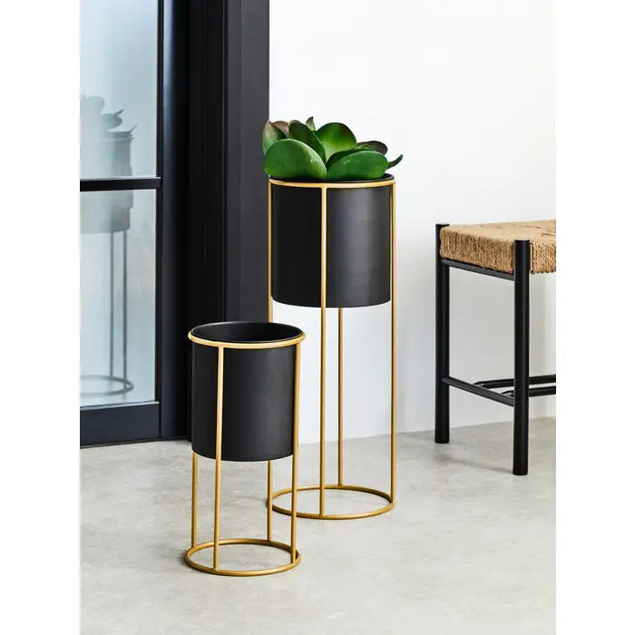 Tina Large Black And Gold Floor Standing Planter