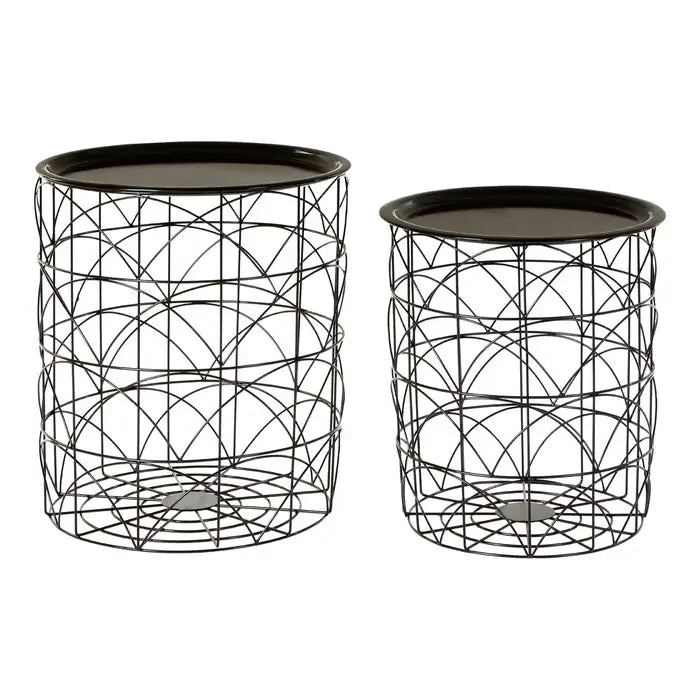Helo Set Of 2 Black Wire Basket Tables