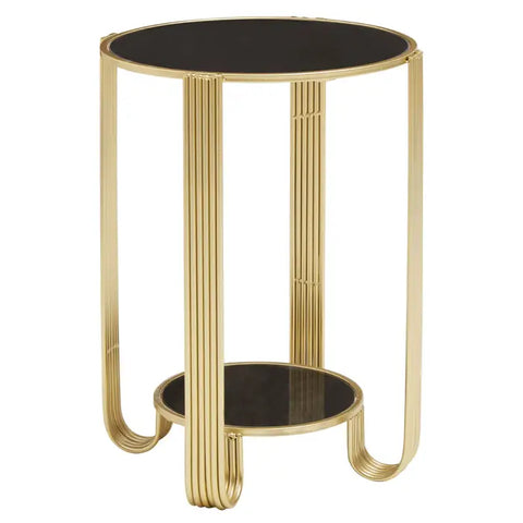 Jolie Round End Table with Black Glass And Gold Frame