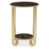 Jolie Round End Table with Black Glass And Gold Frame