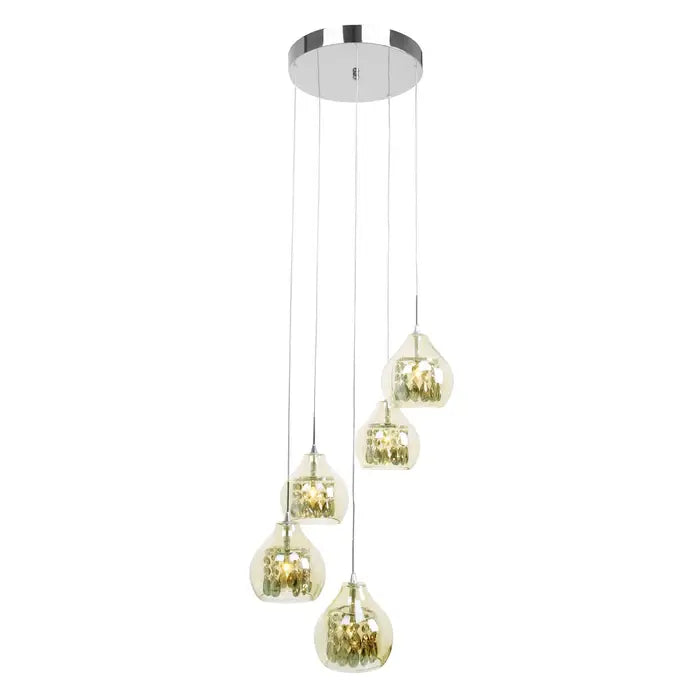 Moses Smoked Glass and Chrome 5 Pendant Light