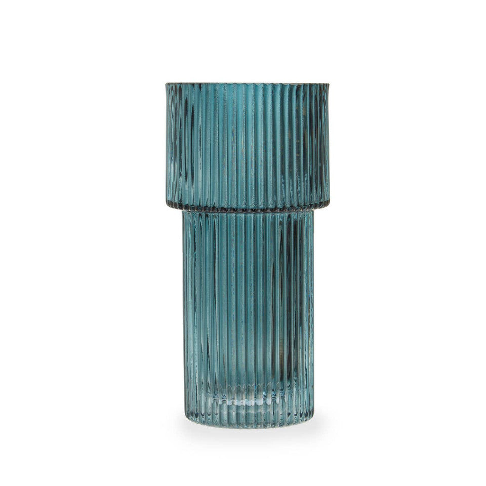 Esme Small Ribbed Blue Glass Vase
