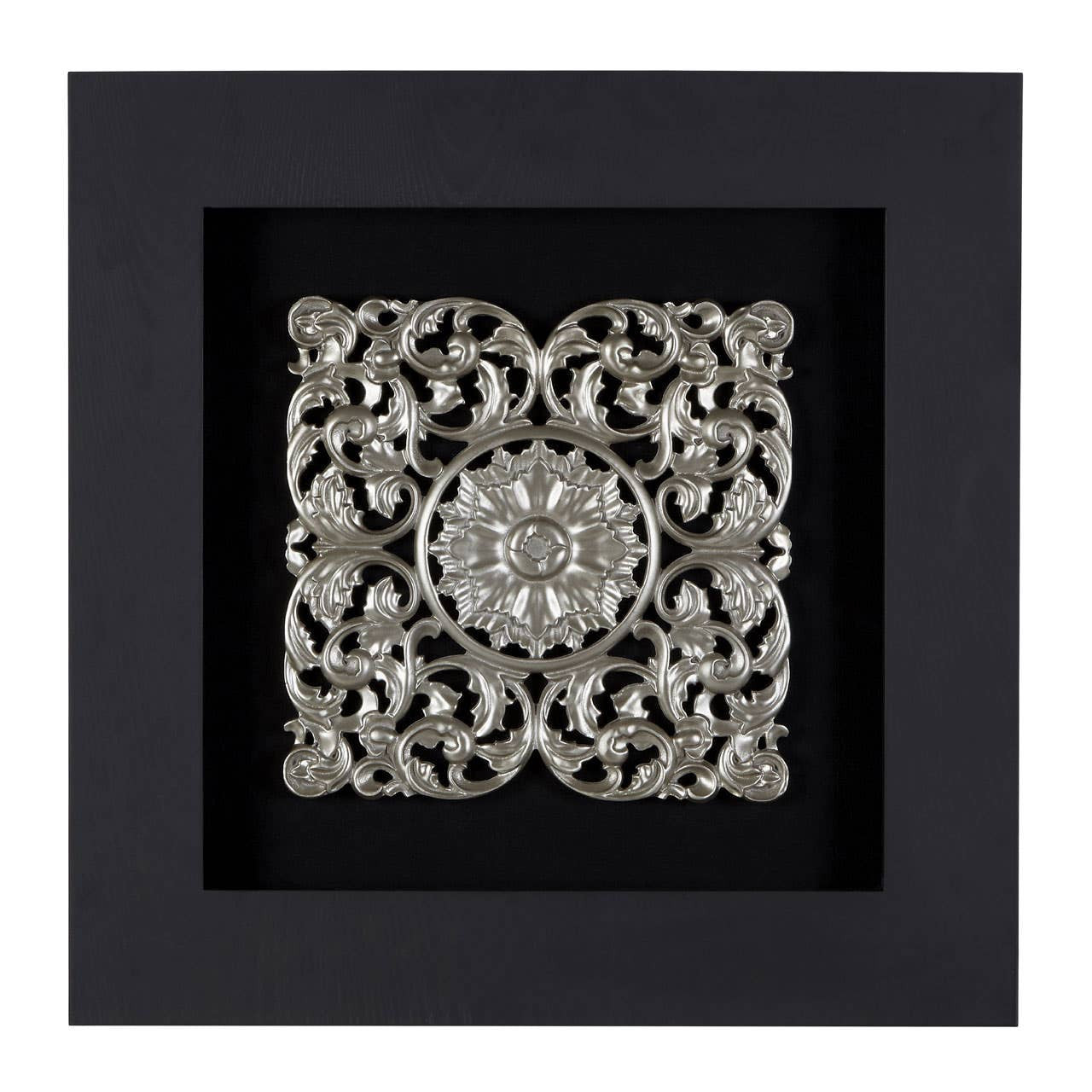 Nastle Framed Silver MDF Filigree Carving Wall Art