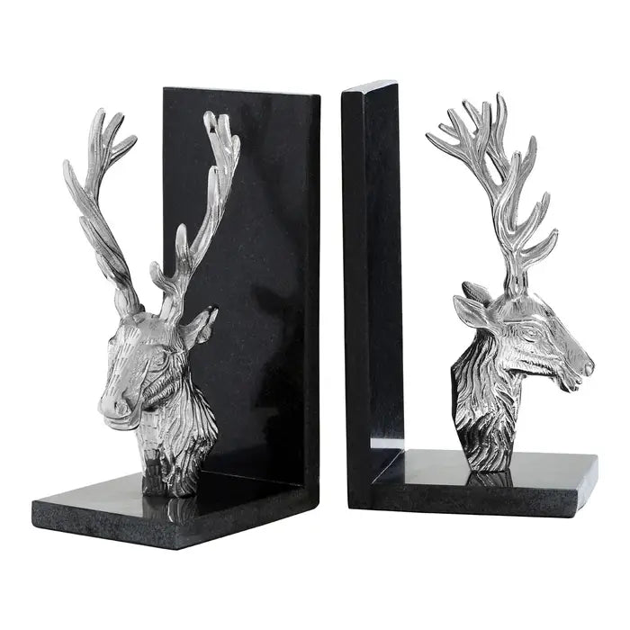 Knowles Set of 2 Stag Bookends with Marble Base