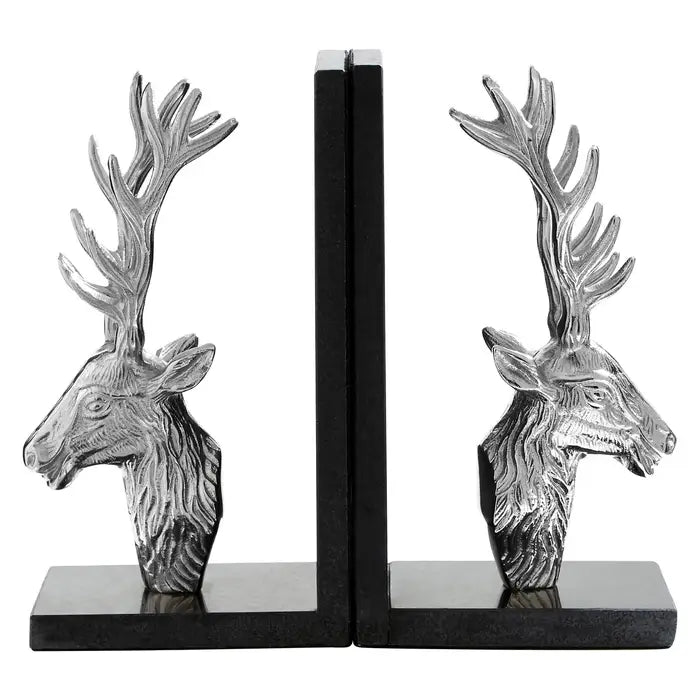 Knowles Set of 2 Stag Bookends with Marble Base