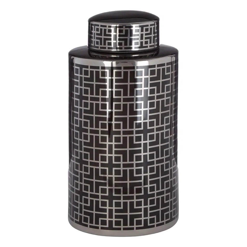 Dorio Black and Silver Finish Small Ceramic Jar