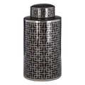 Dorio Black and Silver Finish Small Ceramic Jar