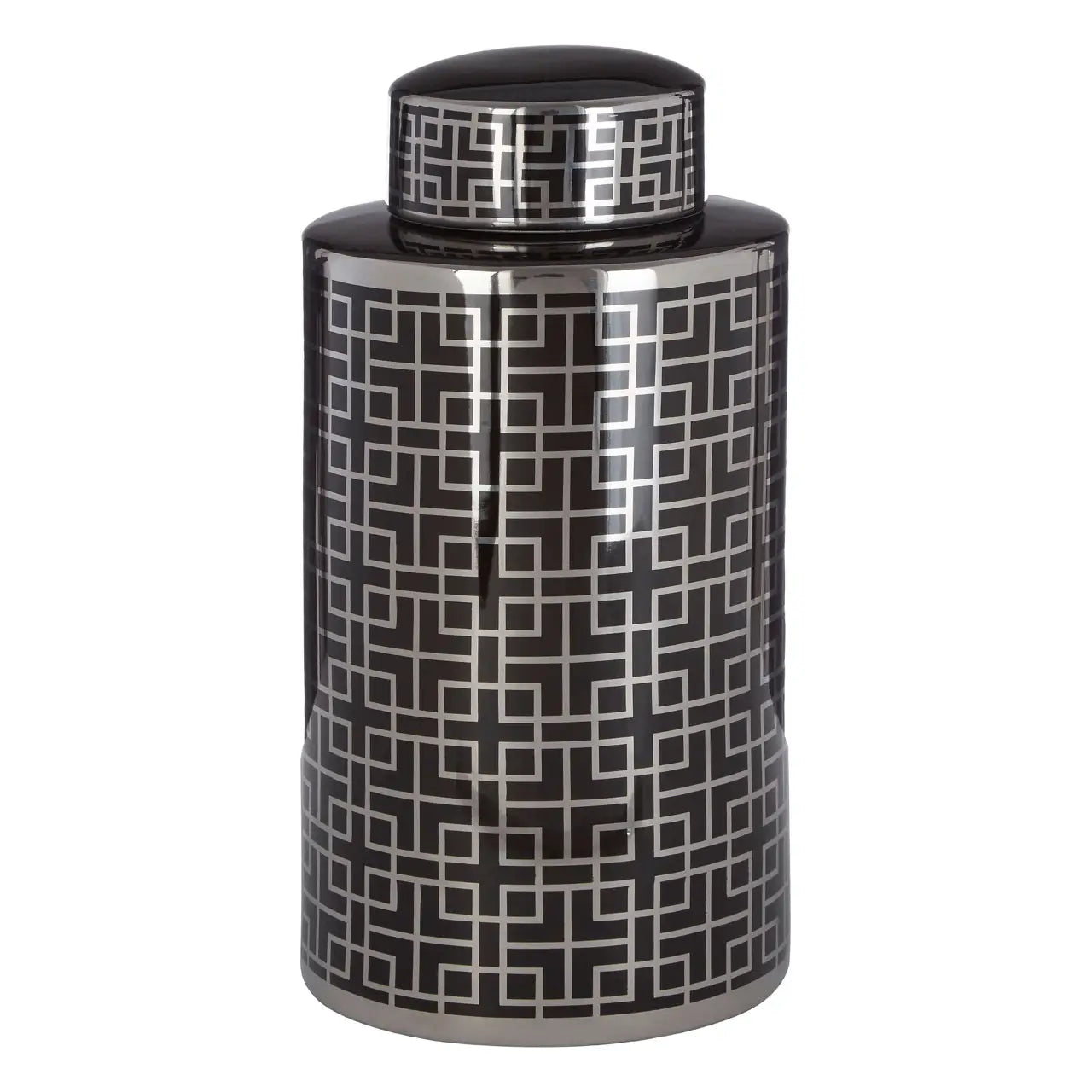 Dorio Black and Silver Finish Small Ceramic Jar