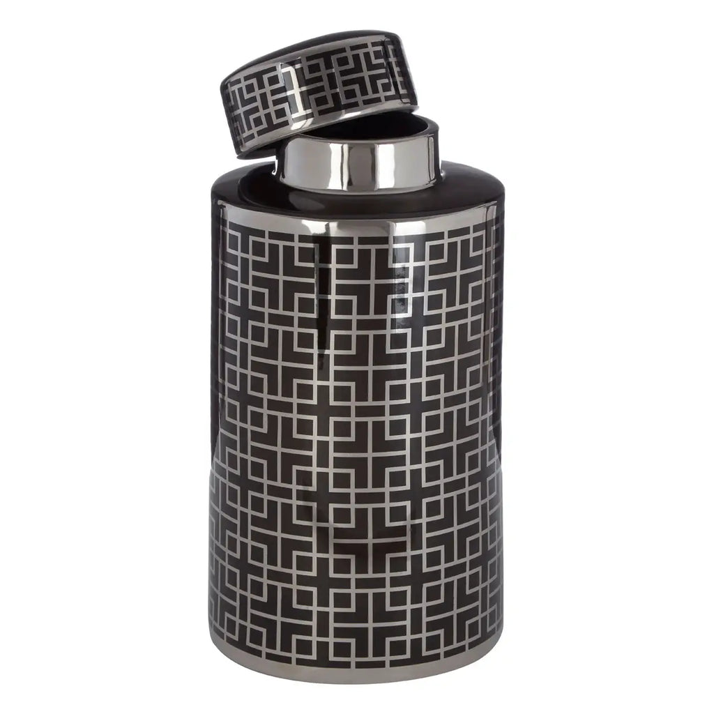 Dorio Black and Silver Finish Small Ceramic Jar
