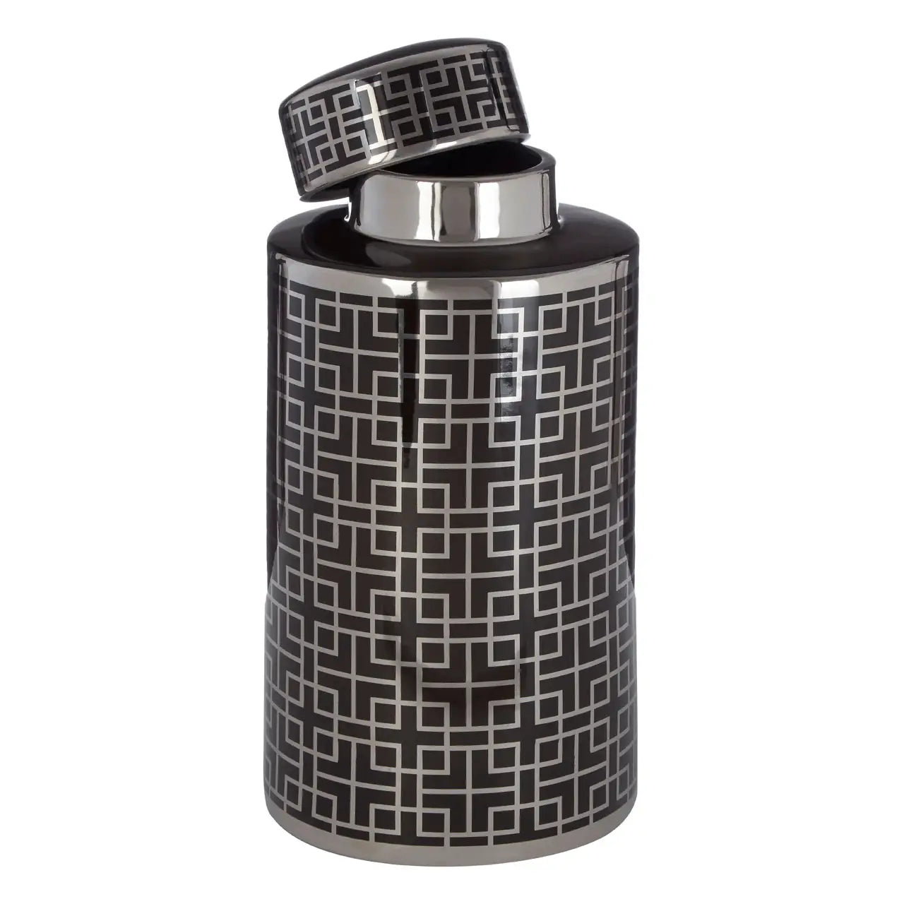 Dorio Black and Silver Finish Small Ceramic Jar