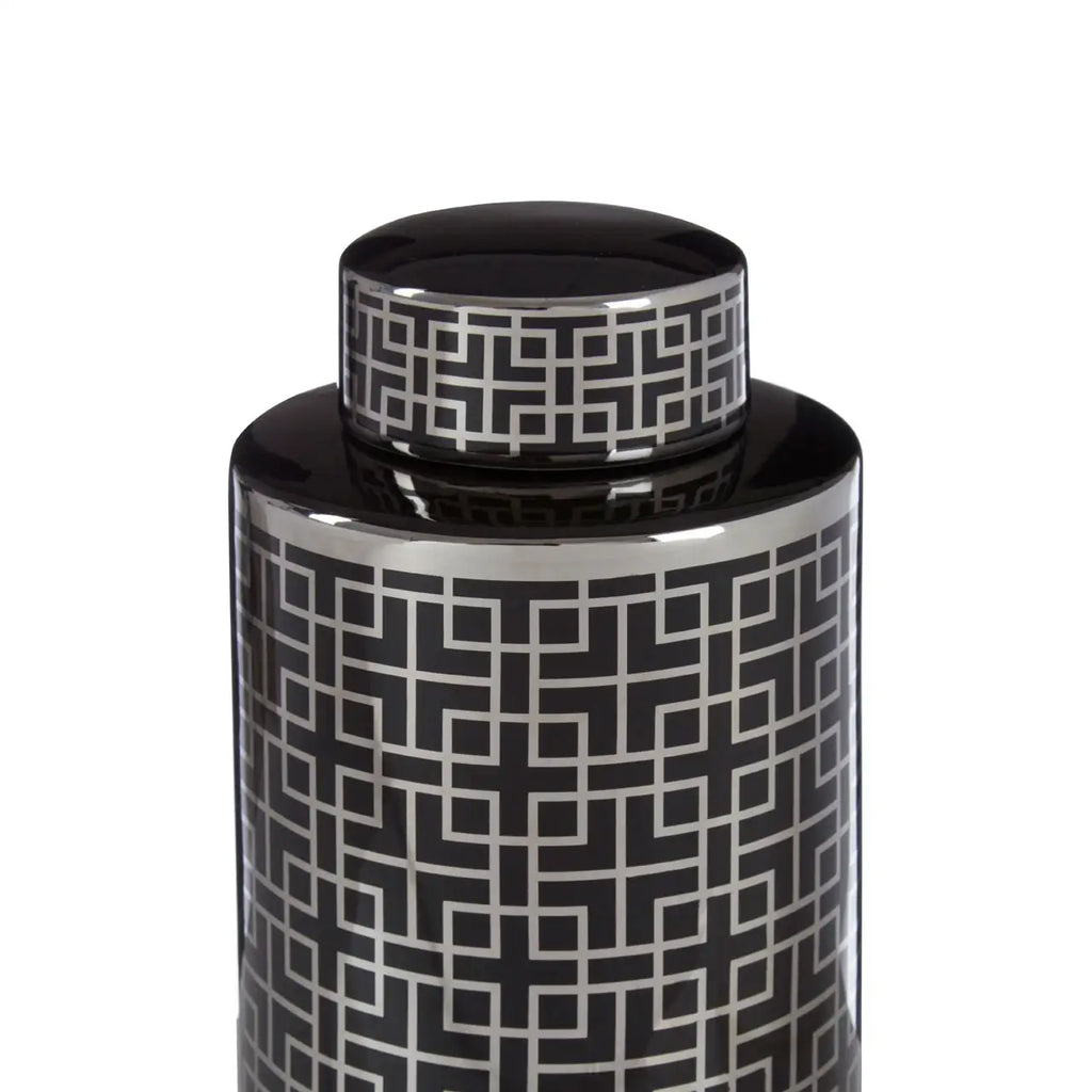 Dorio Black and Silver Finish Small Ceramic Jar