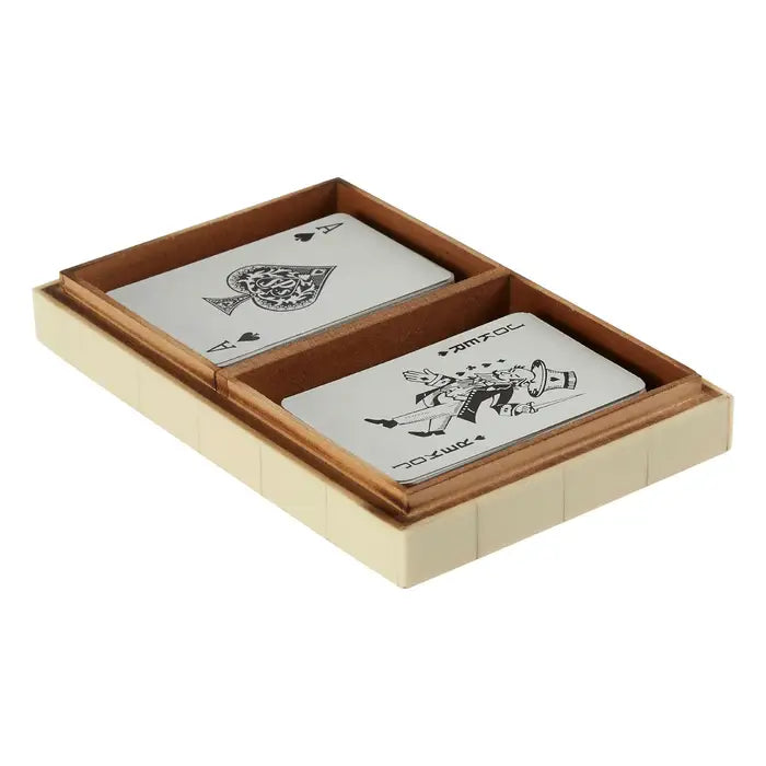 Chestnut Games Cream and Black Double Card Box with Playing Cards