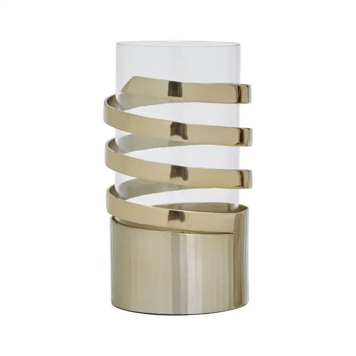 Amrada Small Vertical Textured Gold Metal Hurricane Candle Holder