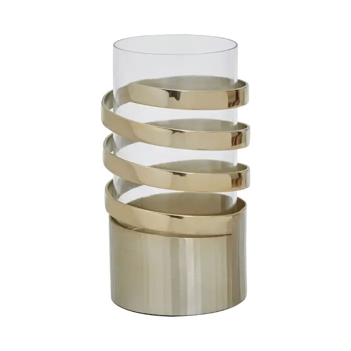 Amrada Small Vertical Textured Gold Metal Hurricane Candle Holder