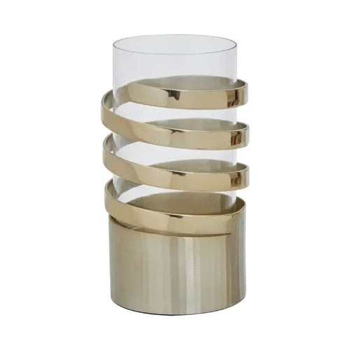 Amrada Small Vertical Textured Gold Metal Hurricane Candle Holder