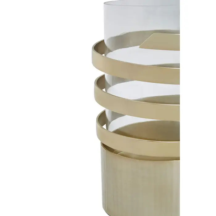 Amrada Small Vertical Textured Gold Metal Hurricane Candle Holder