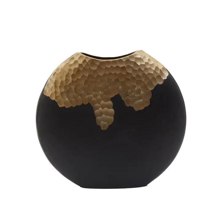 Dallas Small Black and Gold Round Vase