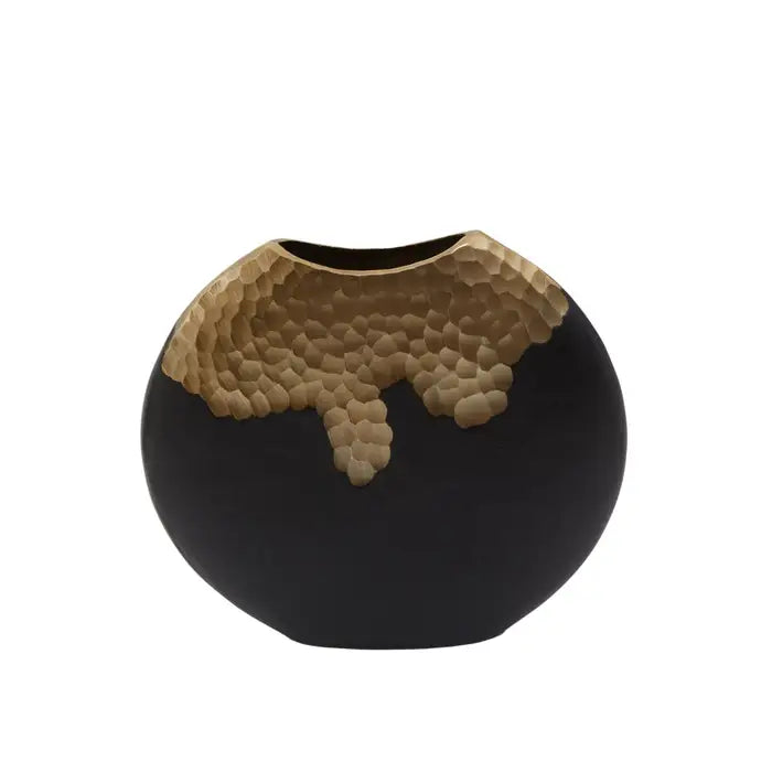 Dallas Small Black and Gold Round Vase