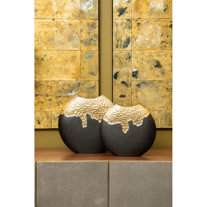 Dallas Small Black and Gold Round Vase