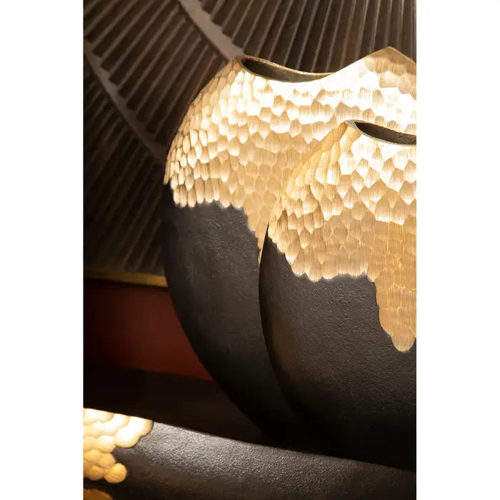 Dallas Small Black and Gold Round Vase