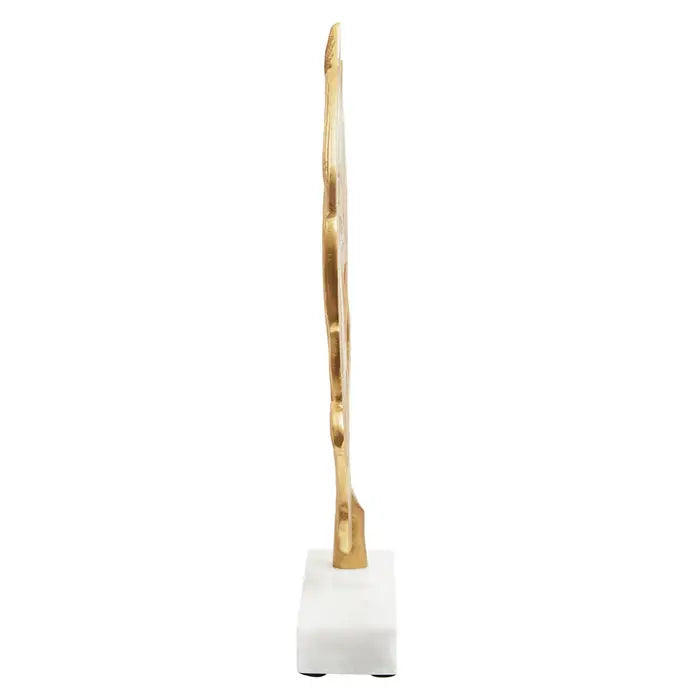 Eli Gold Peacock Feather Sculpture On White Marble Base