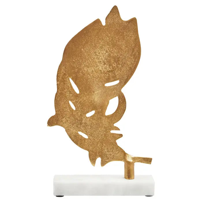 Eli Gold Peacock Feather Sculpture On White Marble Base