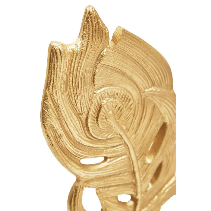 Eli Gold Peacock Feather Sculpture On White Marble Base