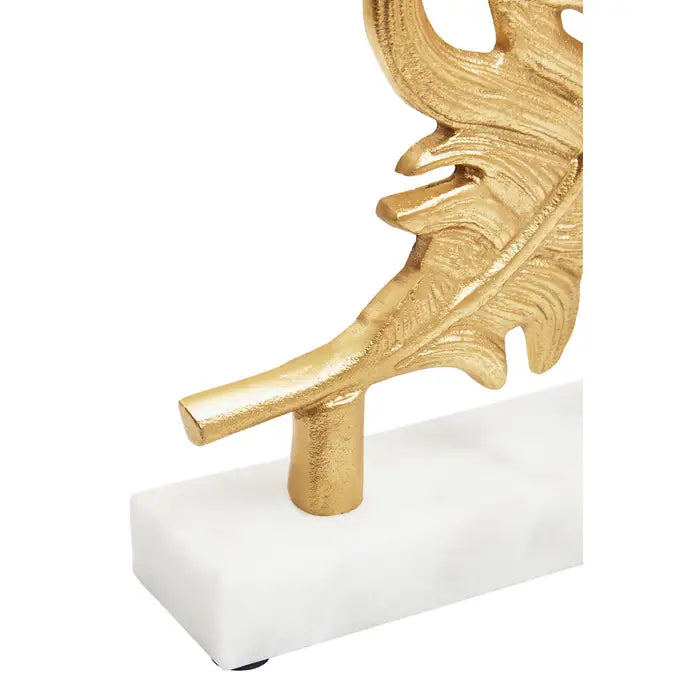 Eli Gold Peacock Feather Sculpture On White Marble Base
