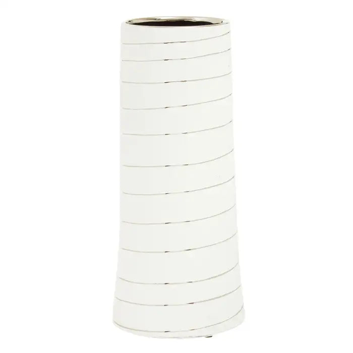Haiti Small White Silver Stripe Ceramic Vase