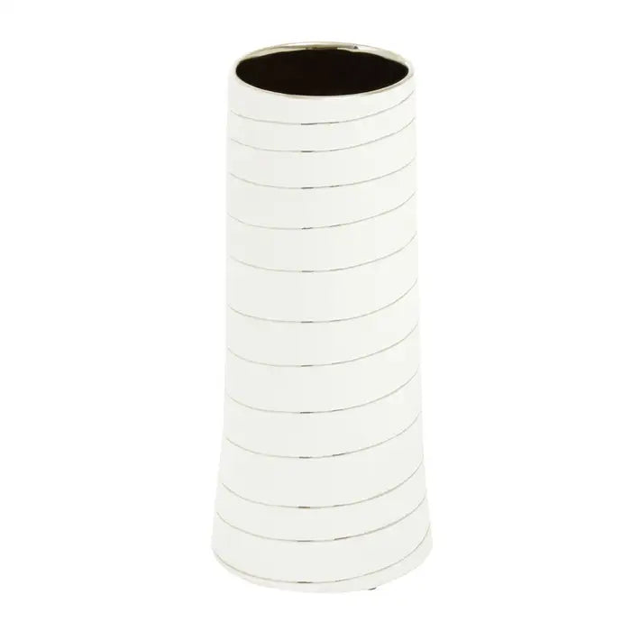 Haiti Small White Silver Stripe Ceramic Vase