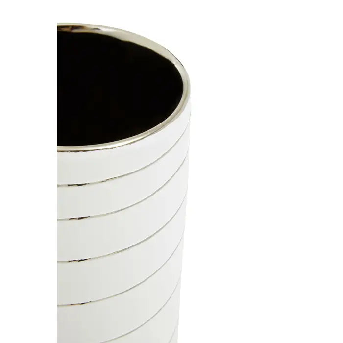 Haiti Small White Silver Stripe Ceramic Vase