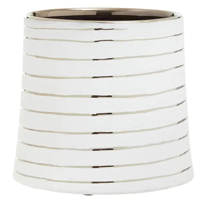 Halter Large White Silver Ceramic Planter