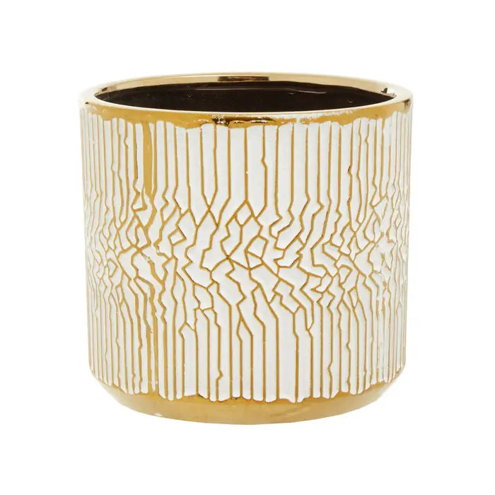 Hondel Small White Gold Ceramic Planter