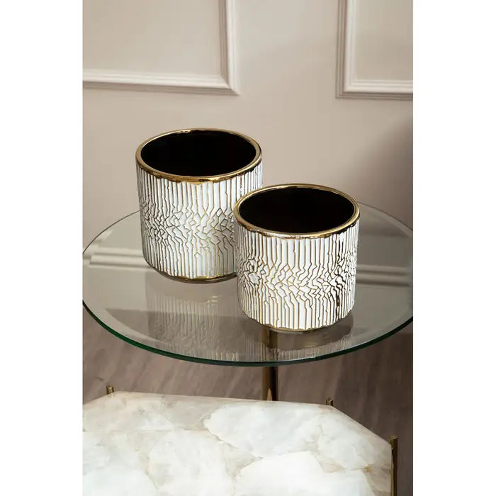 Hondel Small White Gold Ceramic Planter