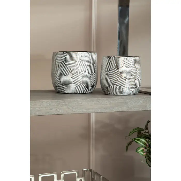 Hondel Small White Silver Ceramic Planter