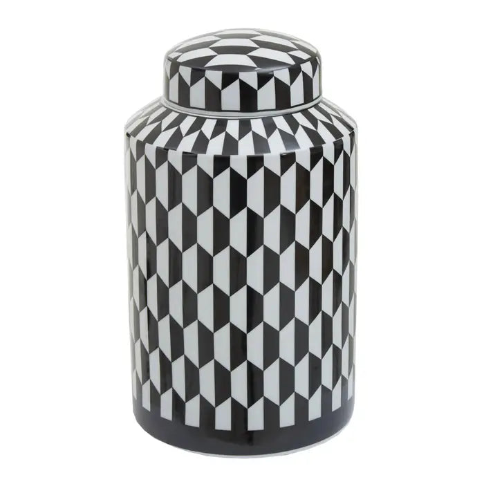 Mario Small Black and White Geometric Print Ceramic Jar