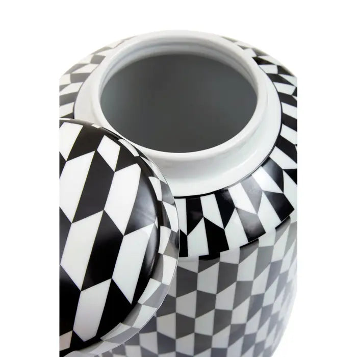Mario Small Black and White Geometric Print Ceramic Jar