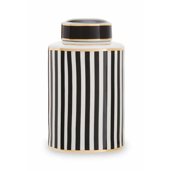 Doris Large Black And White Stripes Ceramic Jar
