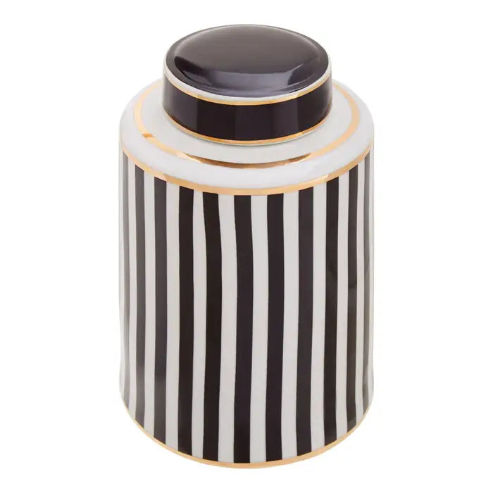Doris Large Black And White Stripes Ceramic Jar