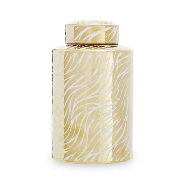 Doris Small White And Gold Finish Ceramic Jar