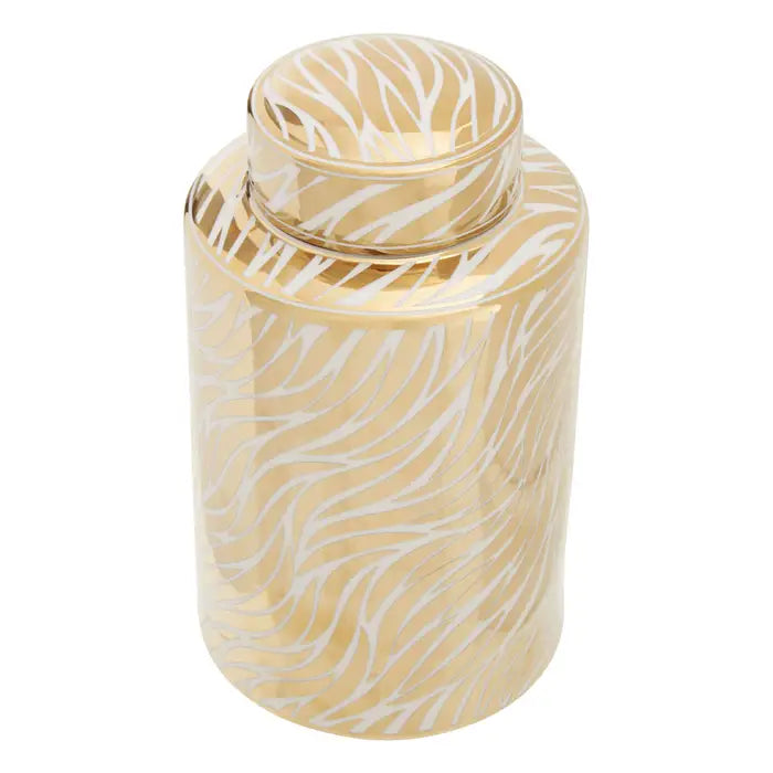 Doris Small White And Gold Finish Ceramic Jar