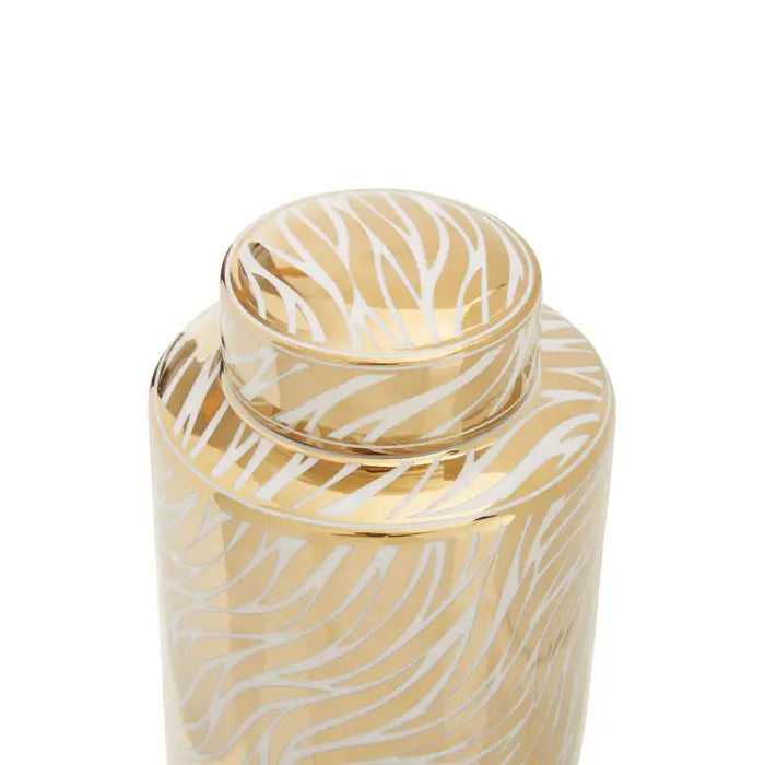 Doris Small White And Gold Finish Ceramic Jar
