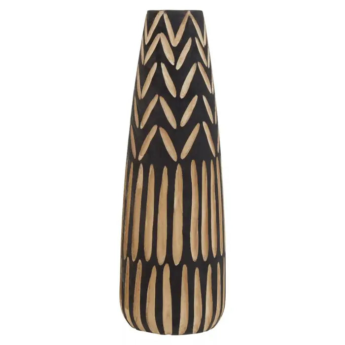 Abuja Large Wooden Engraved Vase in Black and Natural
