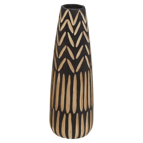 Abuja Large Wooden Engraved Vase in Black and Natural